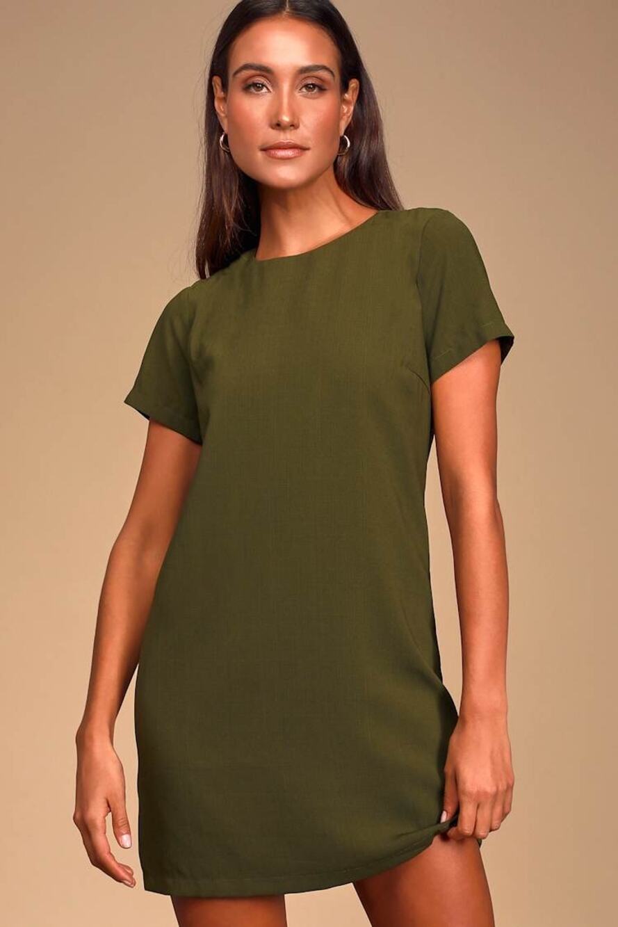 Lulus Shift and Shout Olive Green Shift Dress Size Small